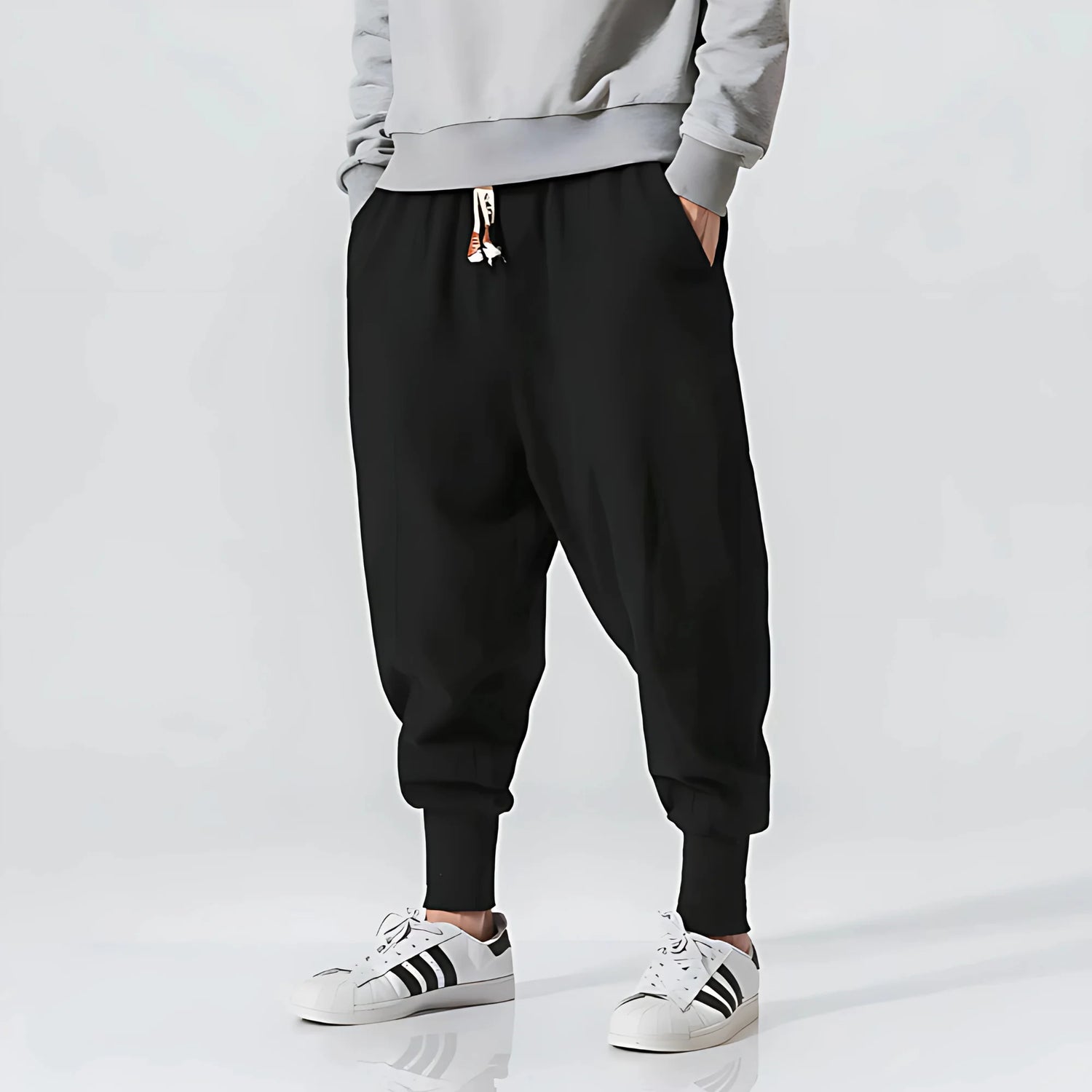 Kaze - Pantalón harem cómodo de algodón - Negro