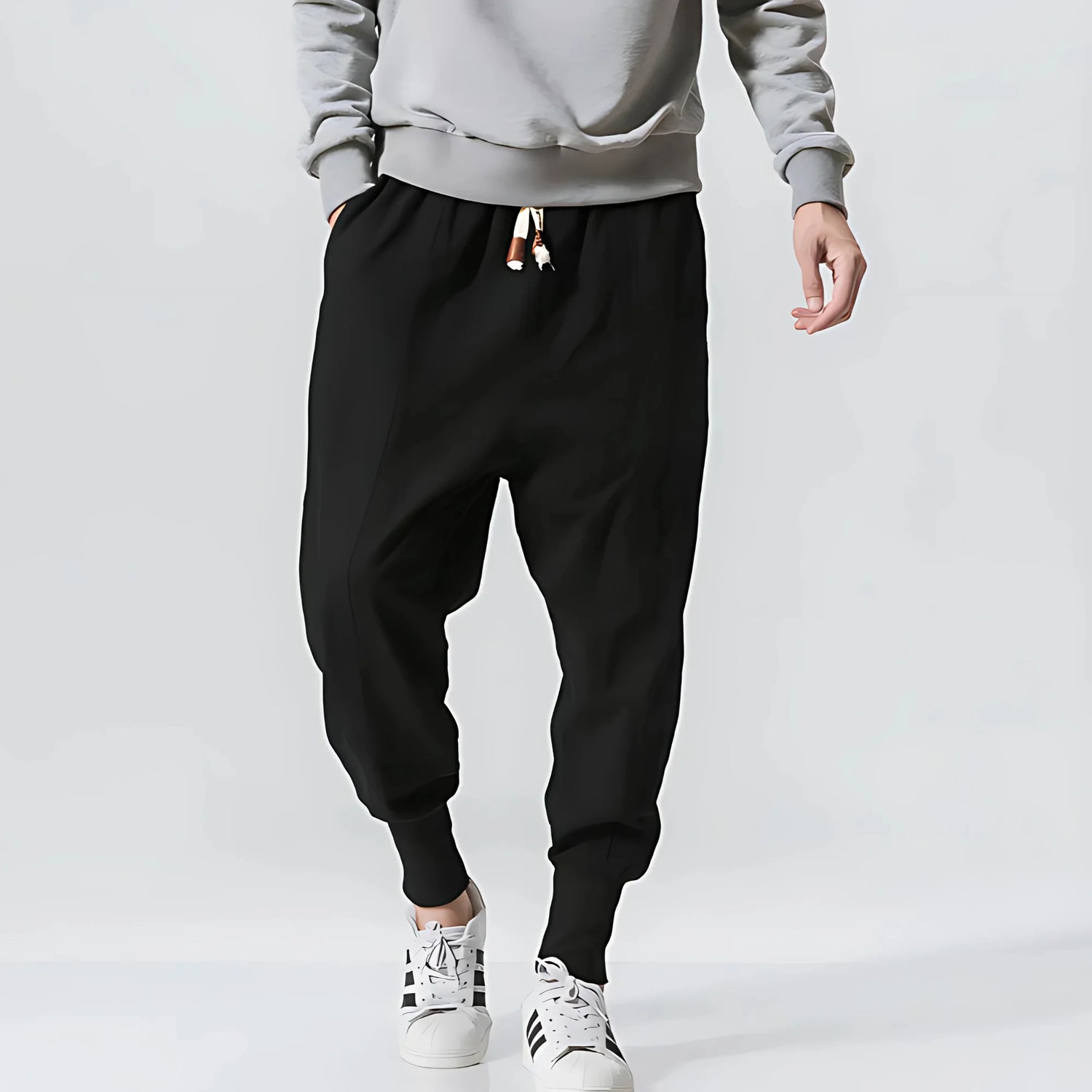 Kaze - Pantalón harem cómodo de algodón - Negro