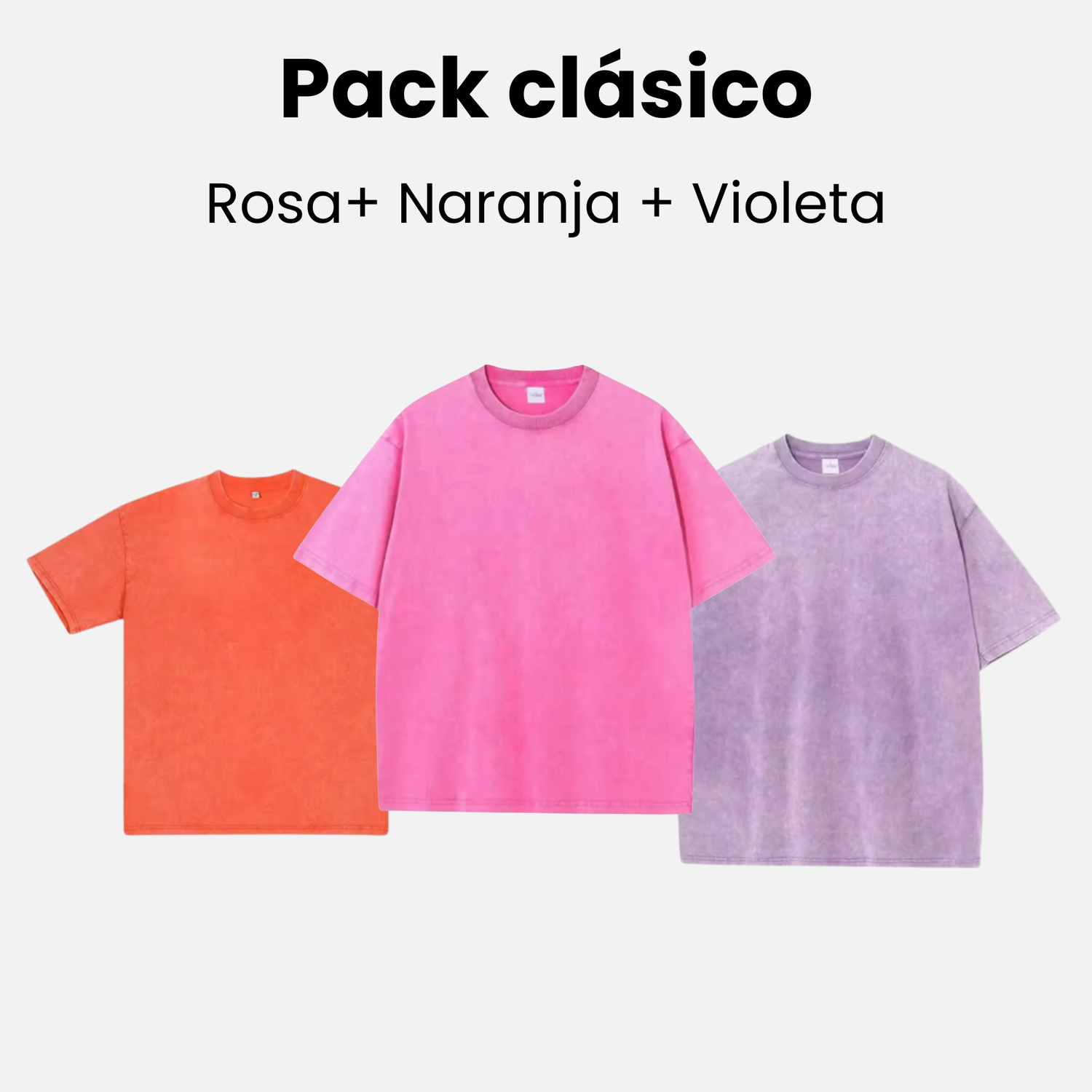 Pack clásico - 3 camisetas oversize - Rosa + Naranja + Violeta