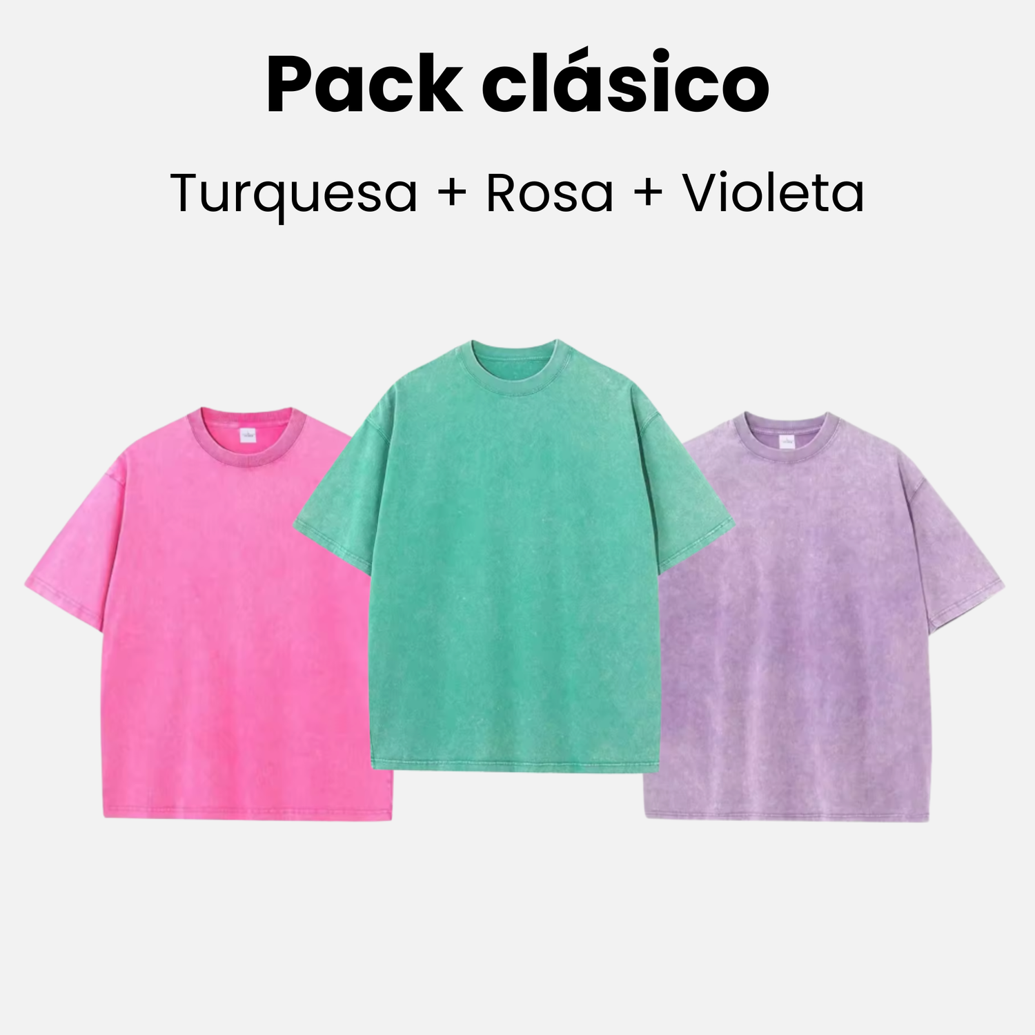 Pack clásico - 3 camisetas oversize - Turquesa + Rosa + Violeta