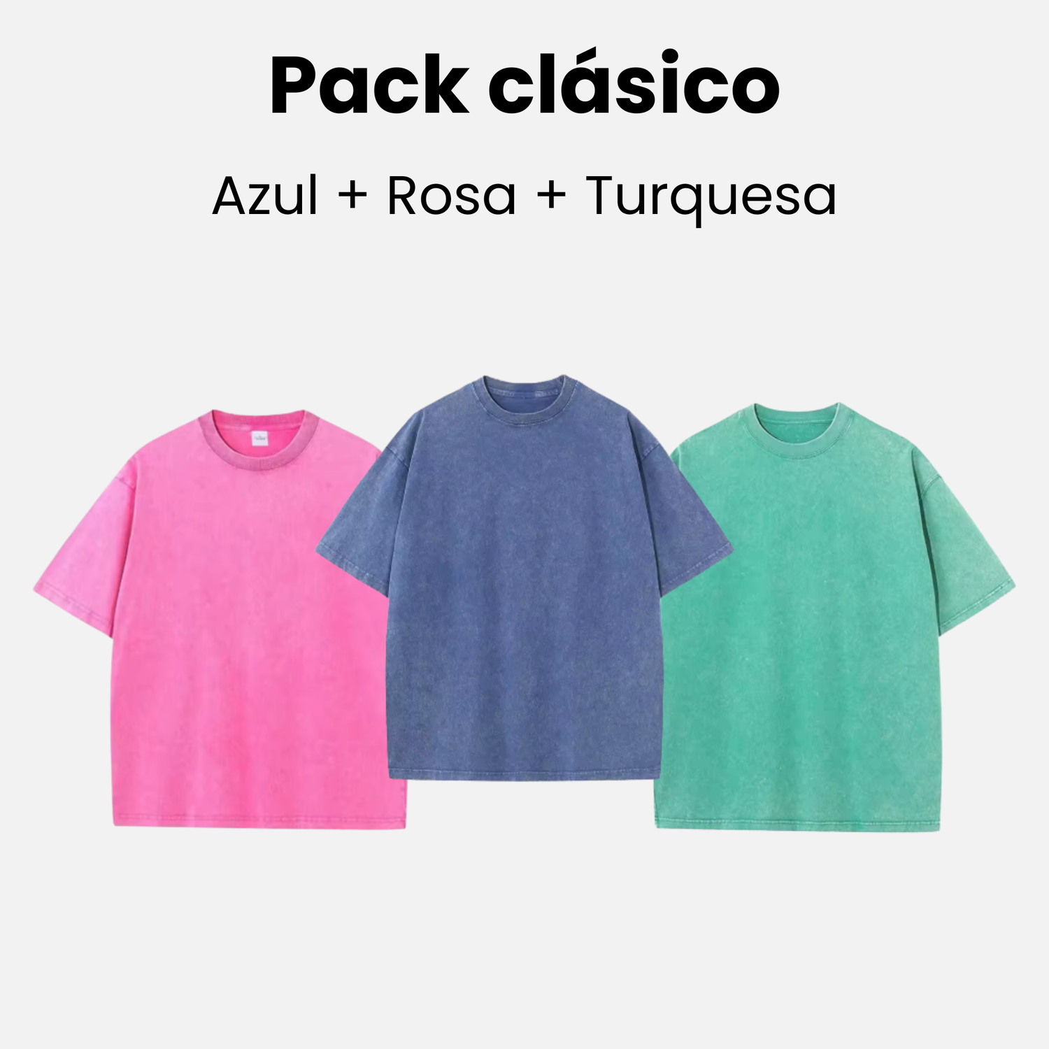 Pack clásico - 3 camisetas oversize - Azul + Rosa + Turquesa
