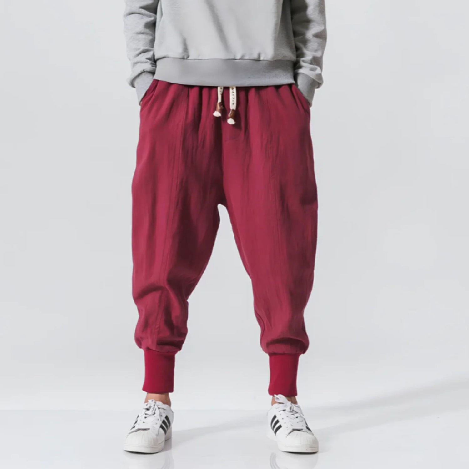 Kaze - Pantalón harem cómodo de algodón - Rojo