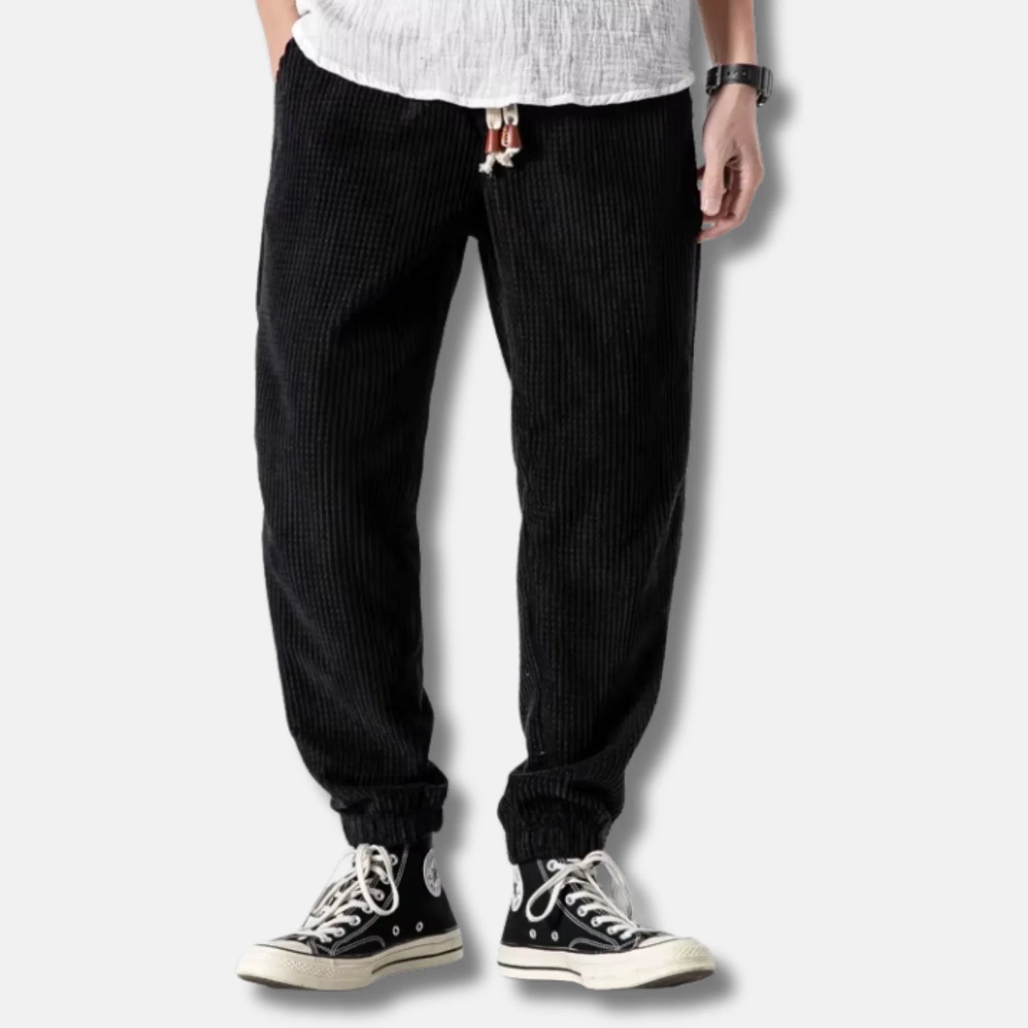 Shizu -Pantalón de pana de canalé – Negro