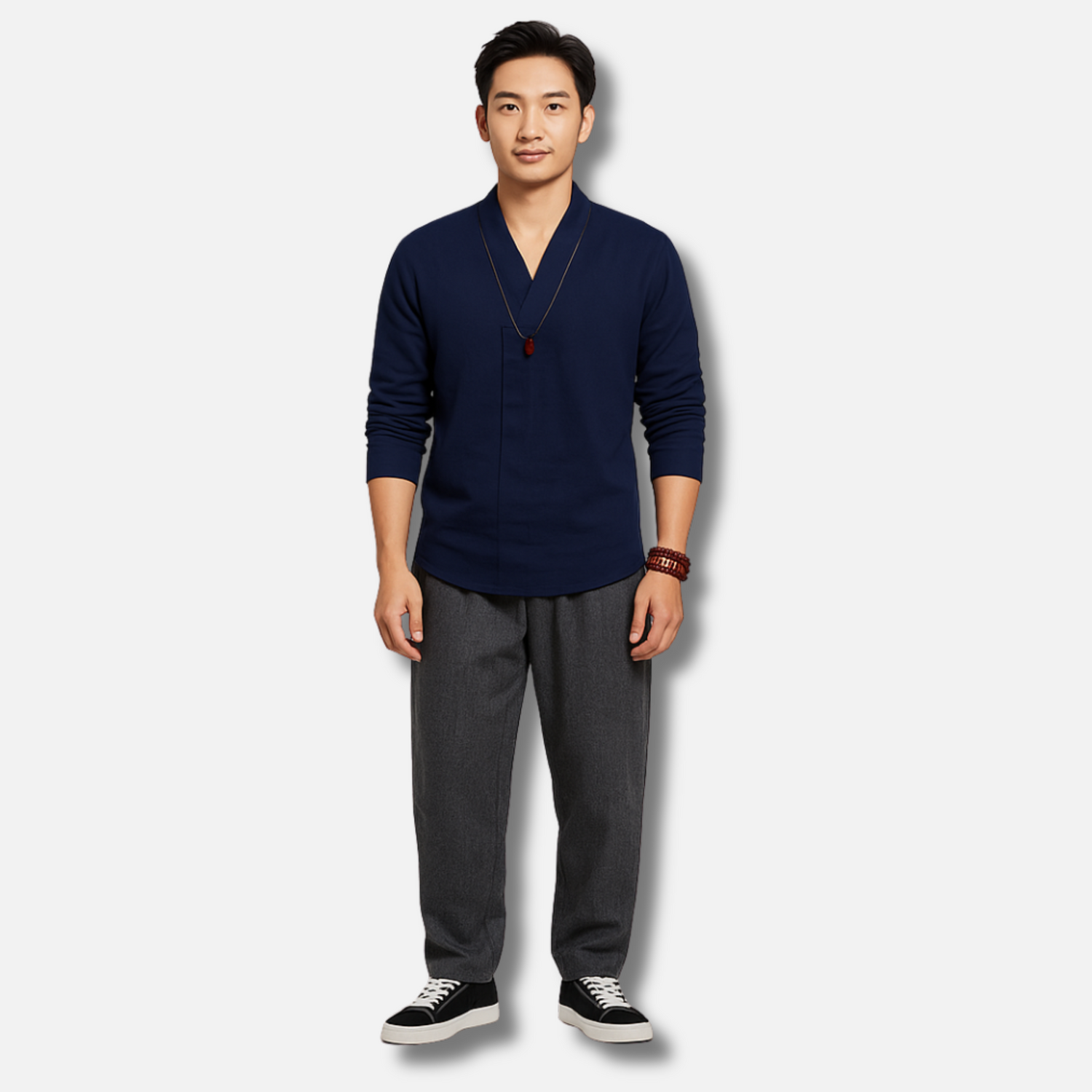 Yasu - Camisa de lino de manga larga - Azul marino