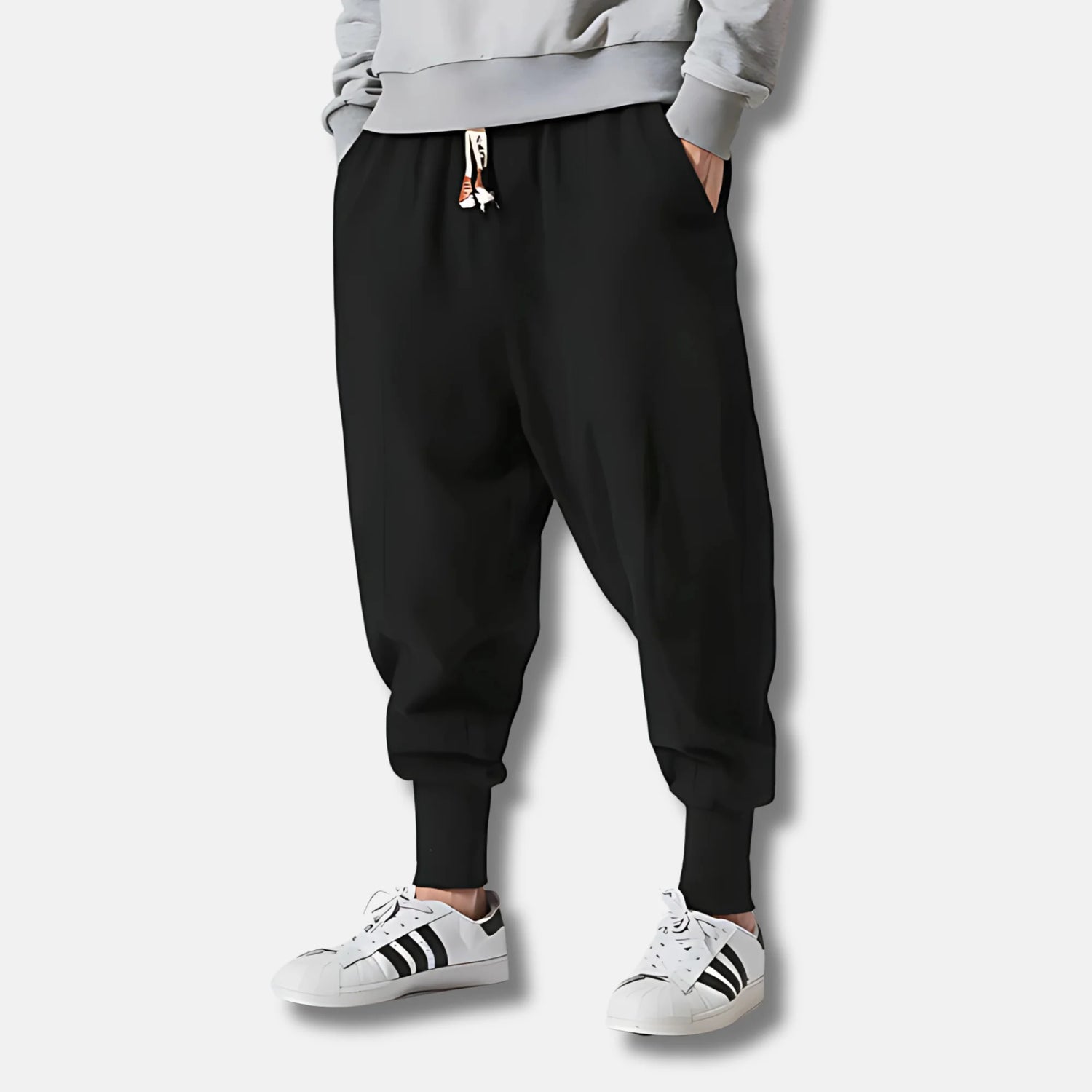 Kaze - Pantalón harem cómodo de algodón - Negro