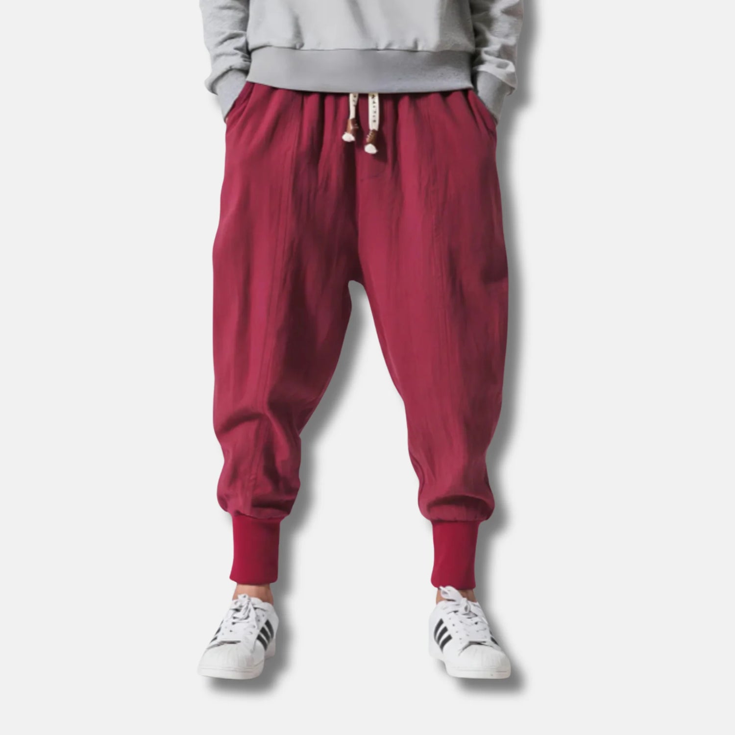 Kaze - Pantalón harem cómodo de algodón - Rojo